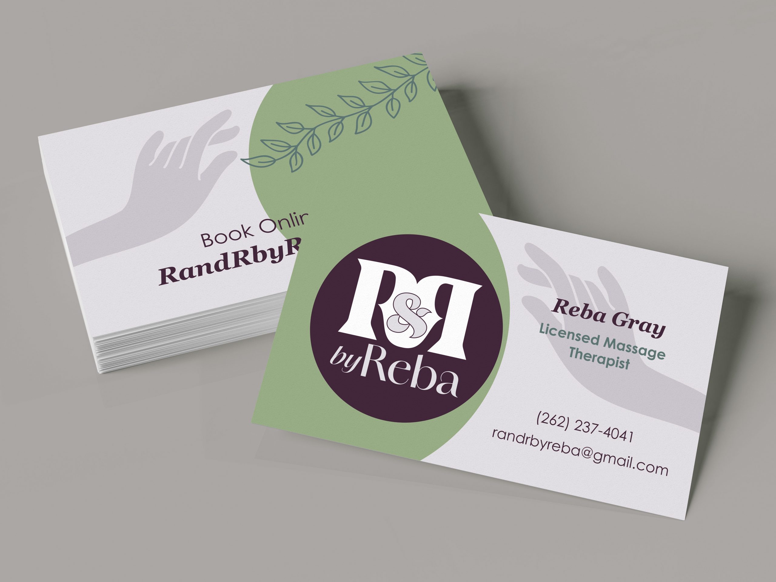 R&R by Reba business card design. Front and back shown.