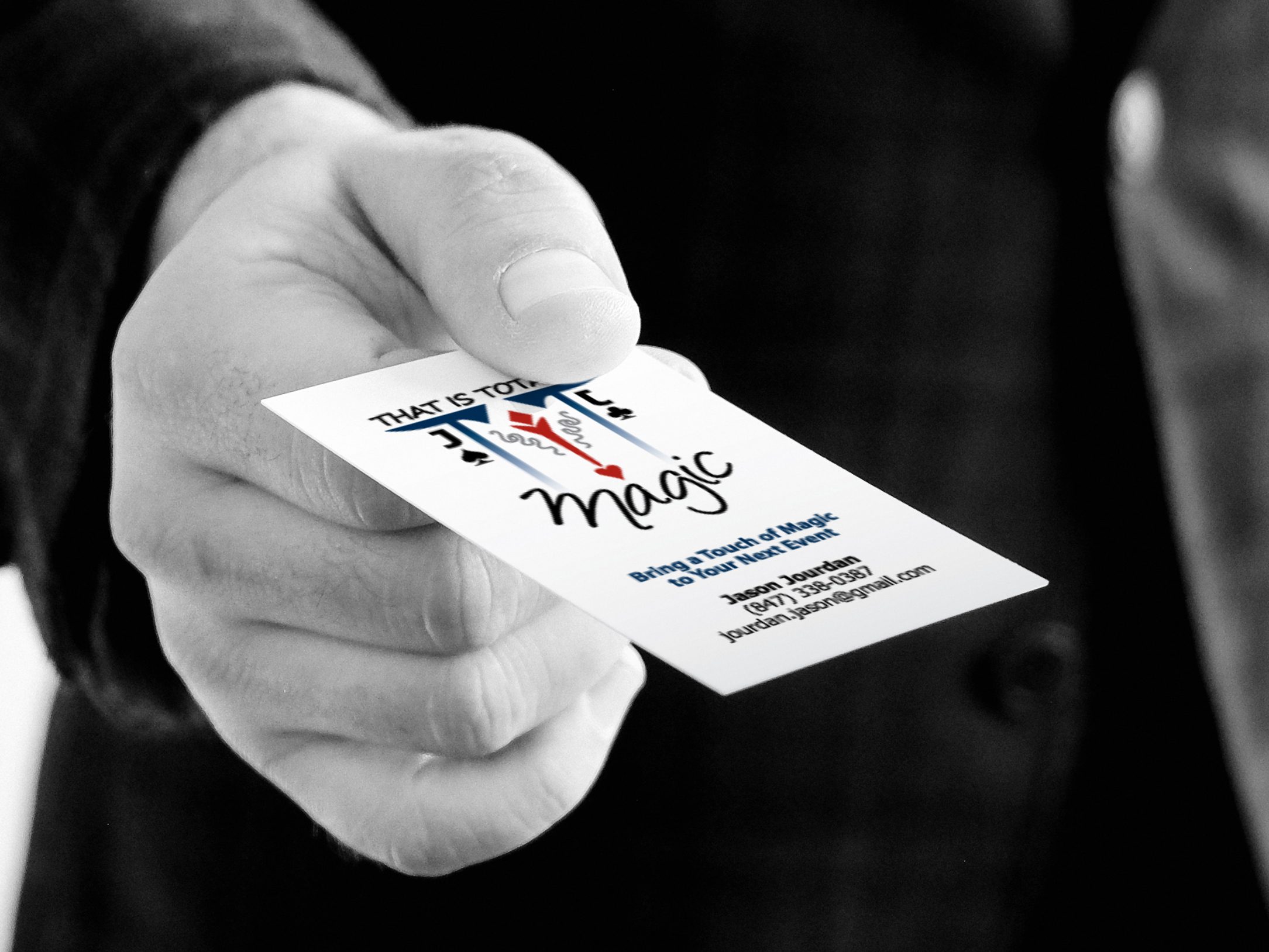Business card for Jason Jourdan of That is Totally Magic, a magician.